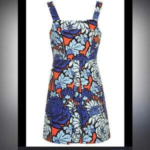 TopShop Mini Dress Womens Blue Floral 70s Style Sleeveless Pleated size 6 NWT